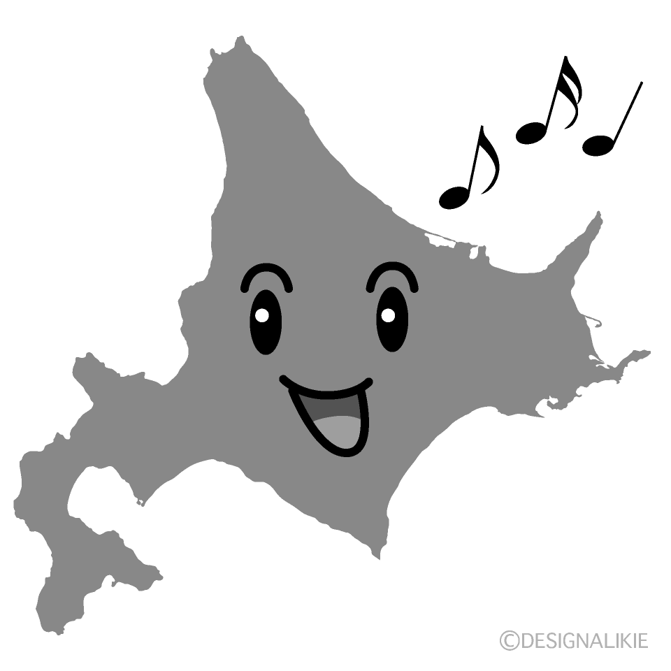 かわいい歌う北海道白黒イラスト