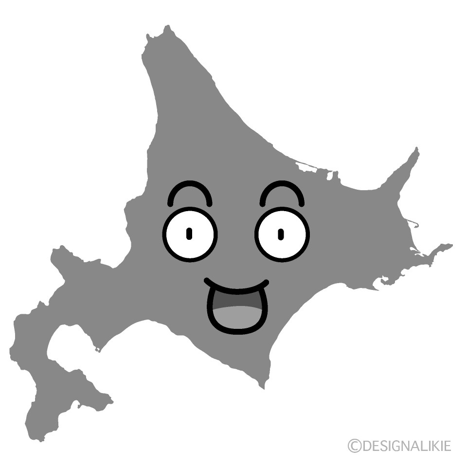 かわいい驚く北海道白黒イラスト