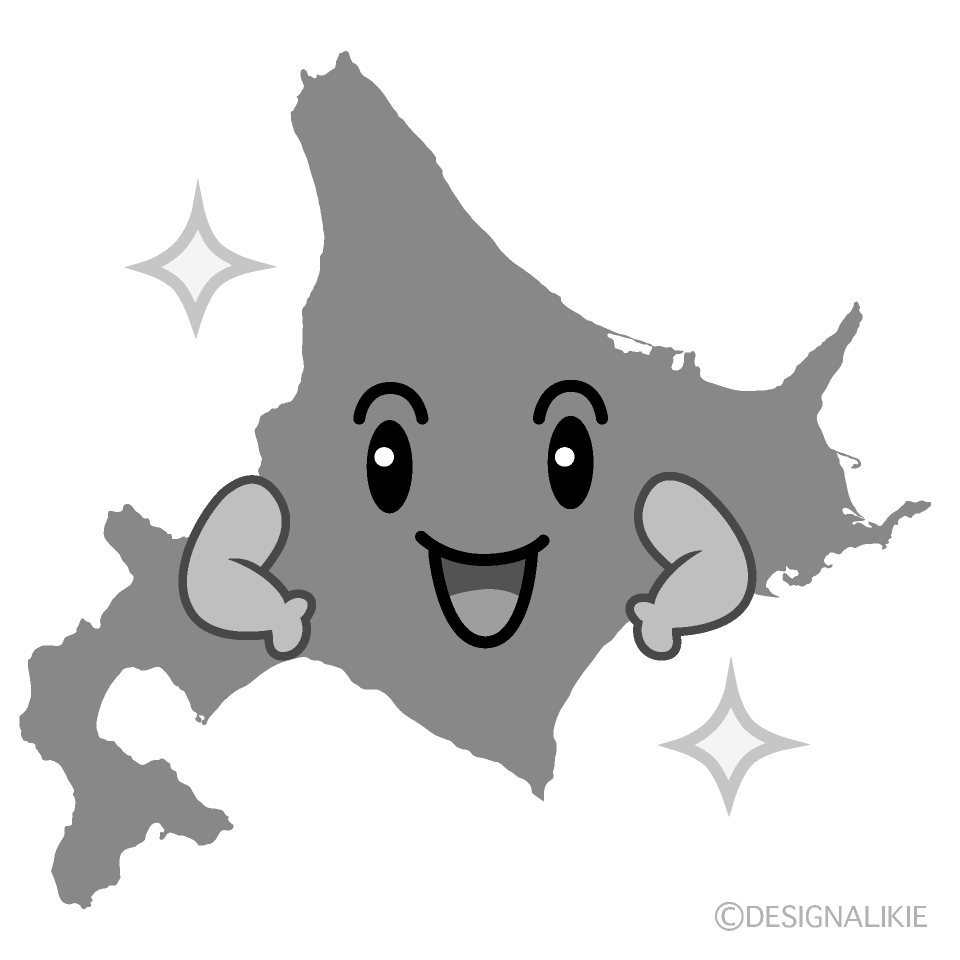 かわいい煌く北海道白黒イラスト