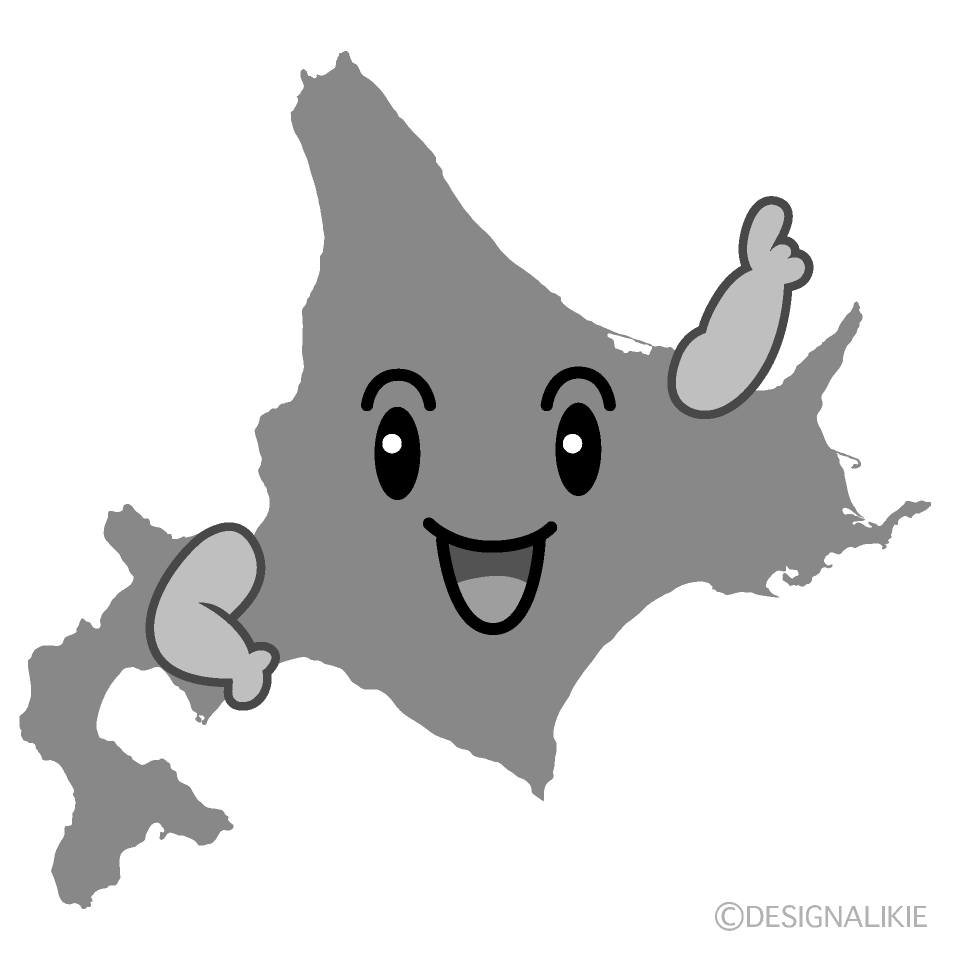 かわいい指差す北海道白黒イラスト