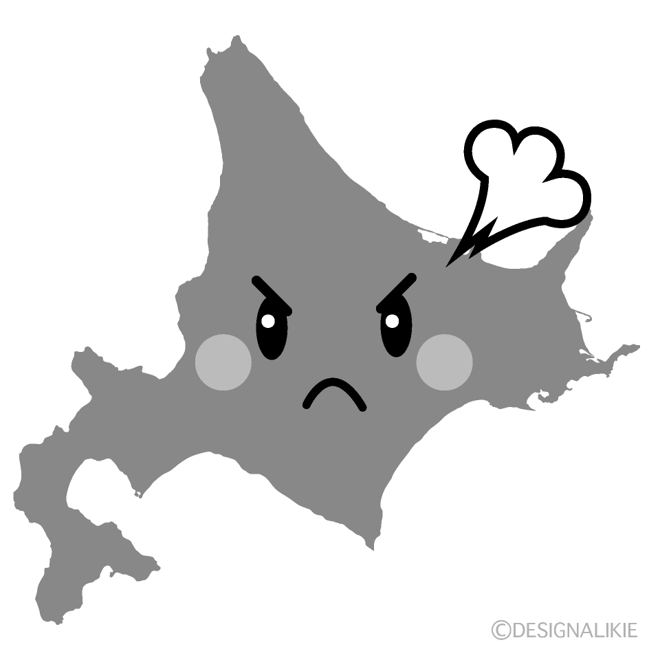 かわいい怒る北海道白黒イラスト