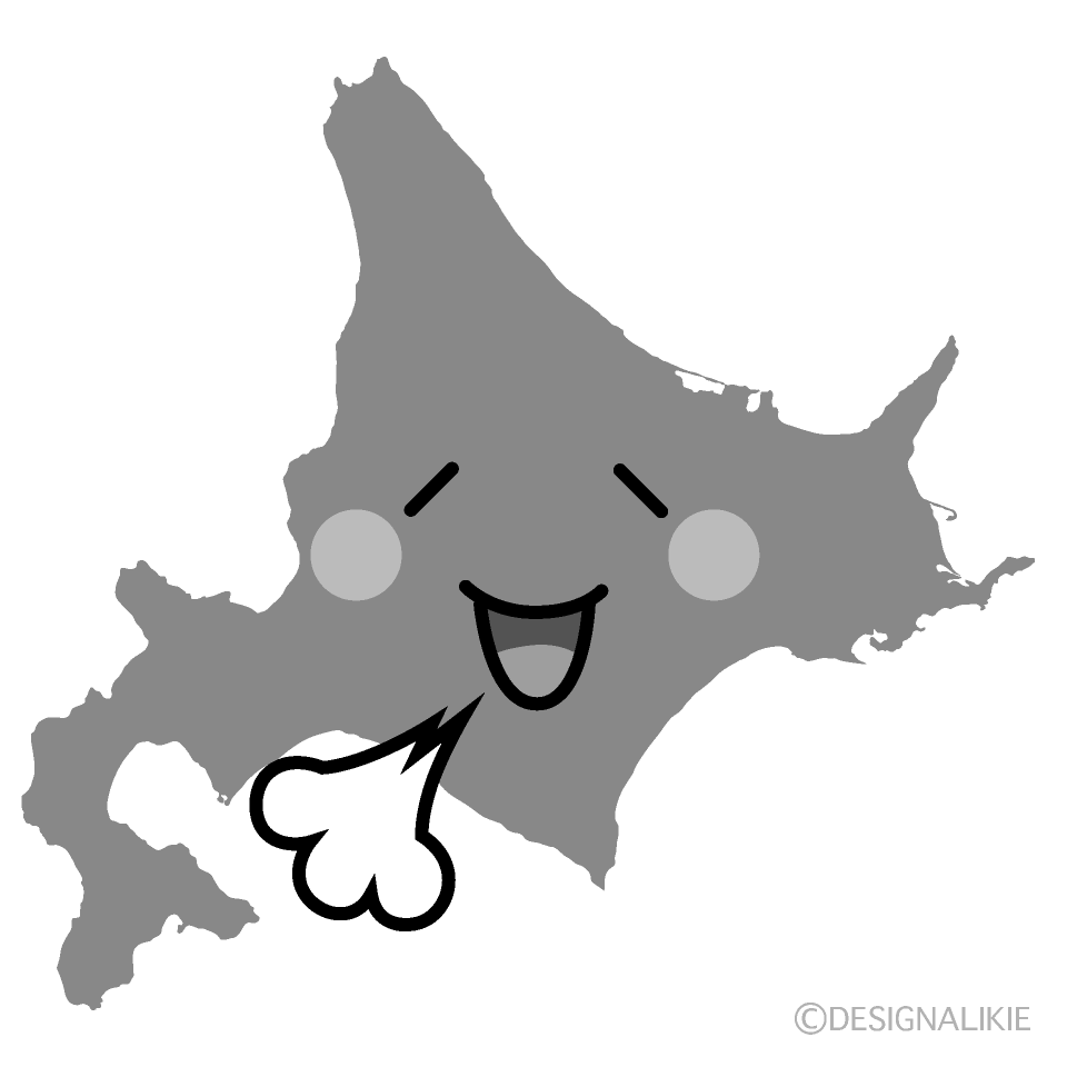 かわいいリラックスする北海道白黒イラスト