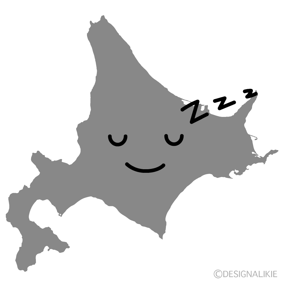 かわいい寝る北海道白黒イラスト