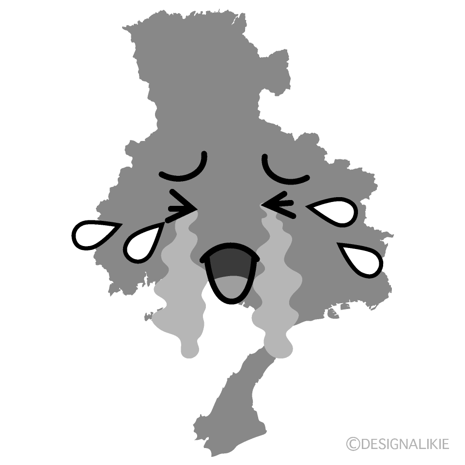 かわいい泣く兵庫県白黒イラスト