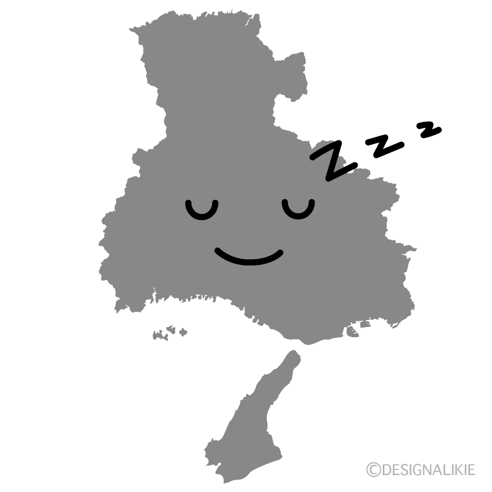 かわいい寝る兵庫県白黒イラスト