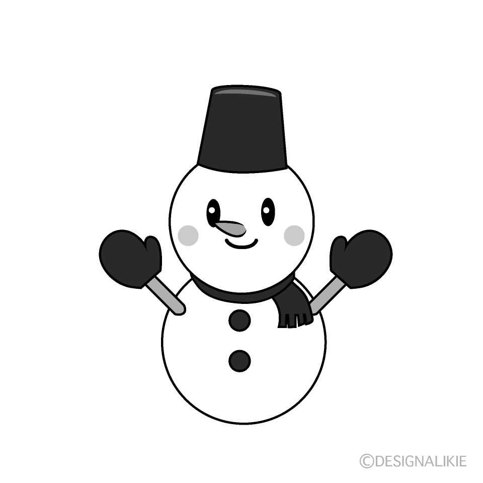 かわいい雪だるま白黒イラスト