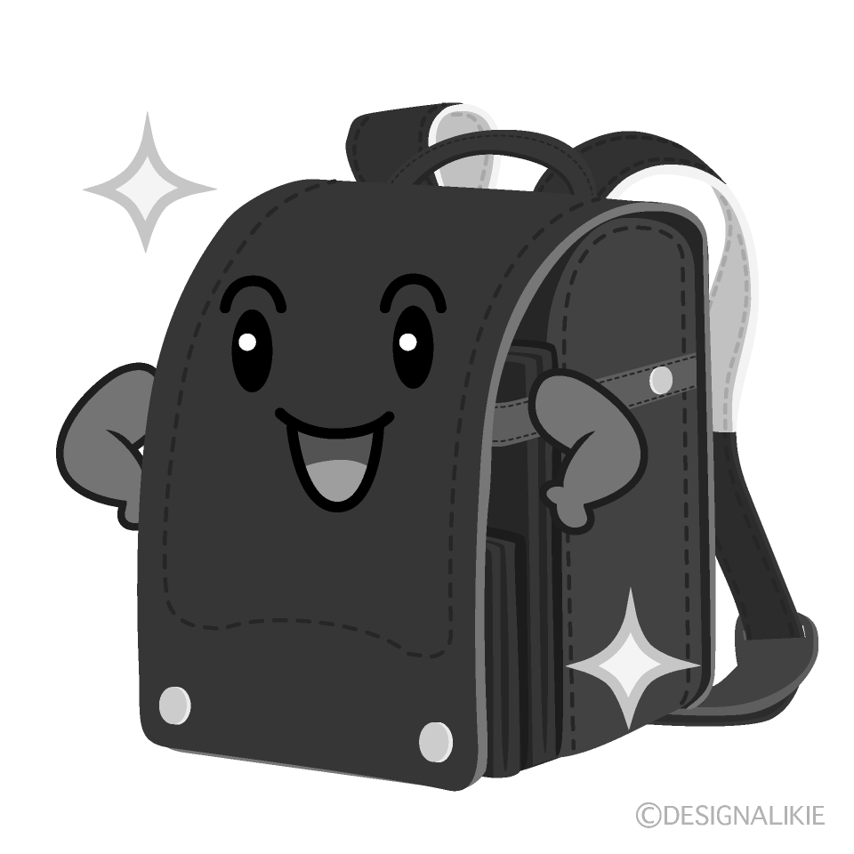 かわいい煌く赤ランドセル白黒イラスト