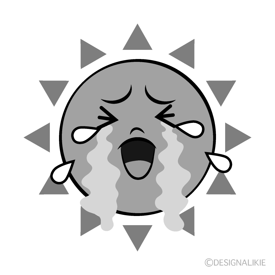 かわいい泣く太陽白黒イラスト