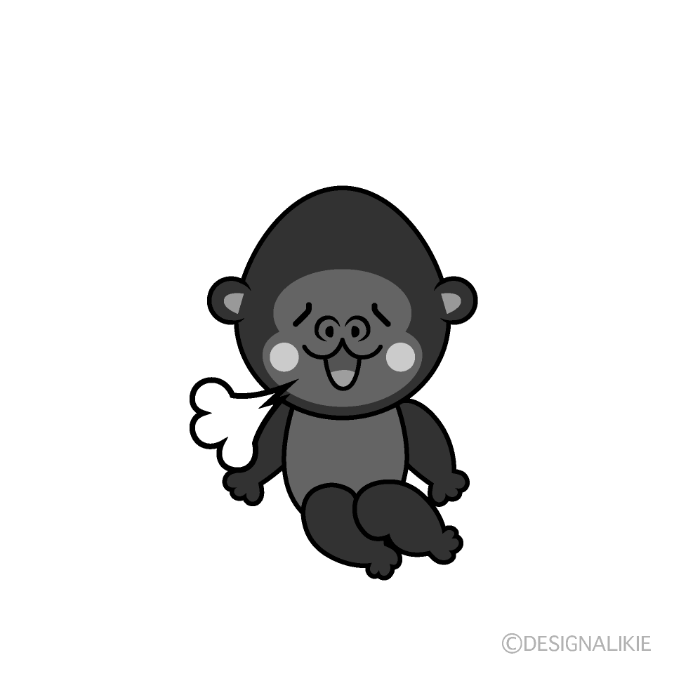 かわいいリラックスするゴリラ白黒イラスト