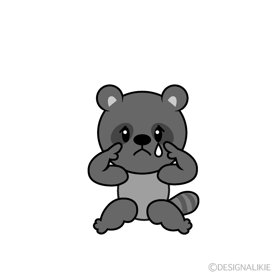 かわいい悲しいタヌキ白黒イラスト