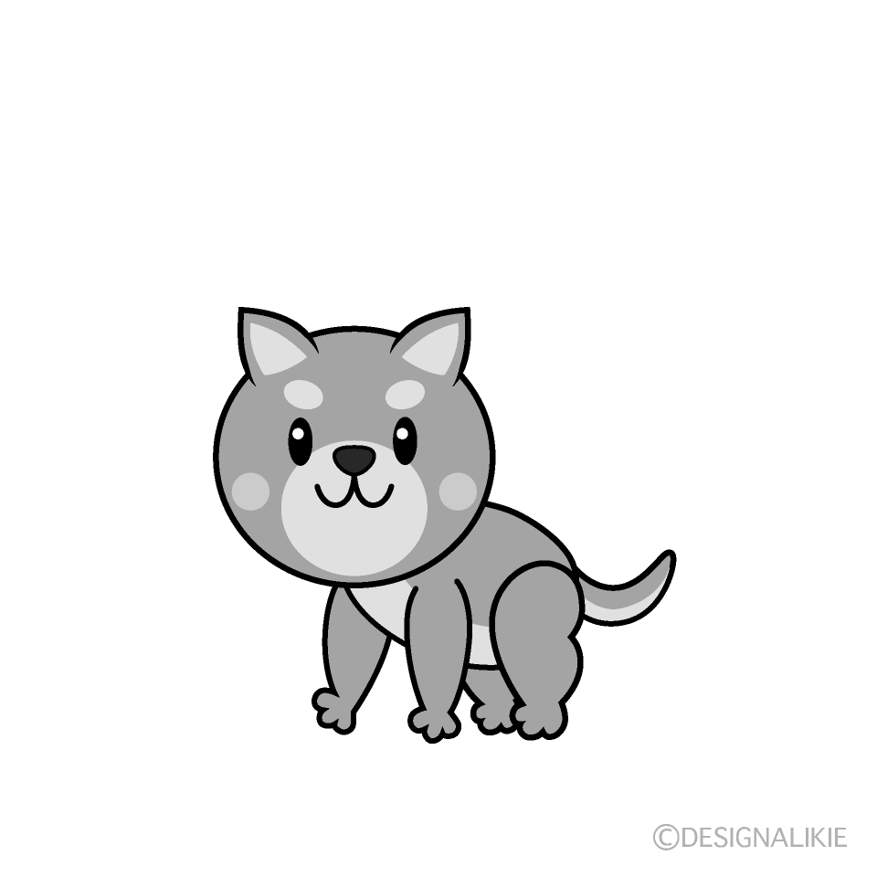 かわいい柴犬白黒イラスト