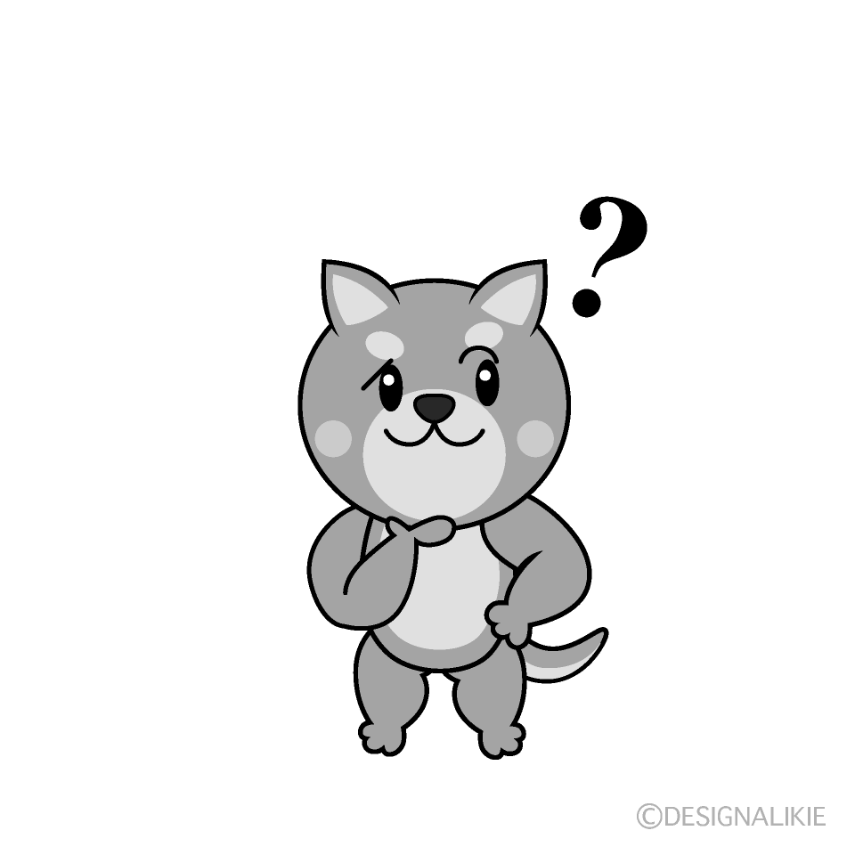 かわいい考える柴犬白黒イラスト