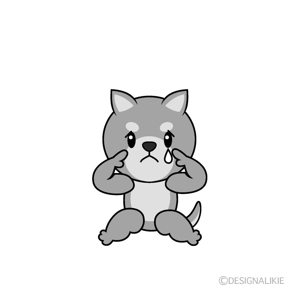 かわいい悲しい柴犬白黒イラスト