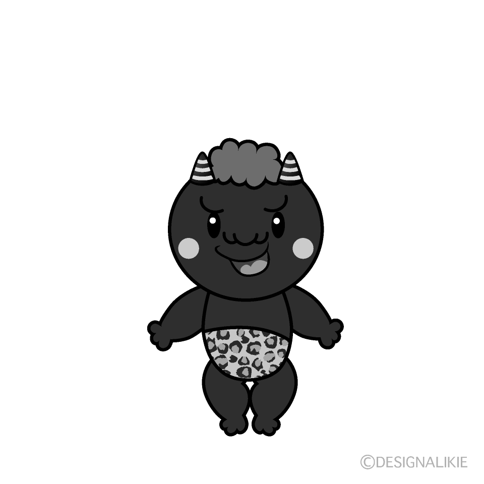 かわいい赤鬼白黒イラスト