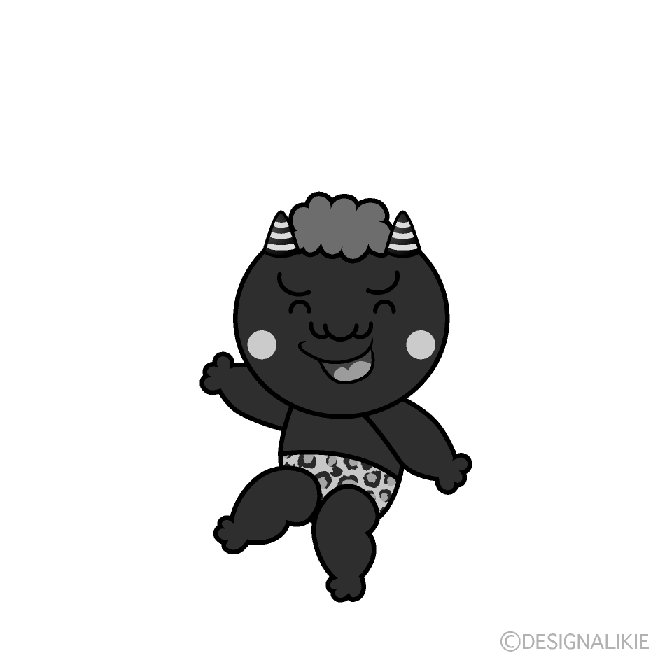 かわいい笑顔の赤鬼白黒イラスト