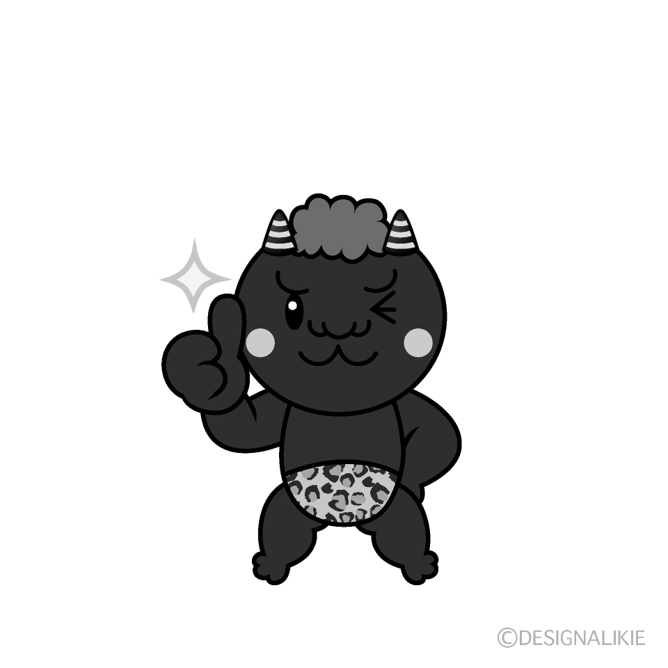 かわいいいいね！の赤鬼白黒イラスト