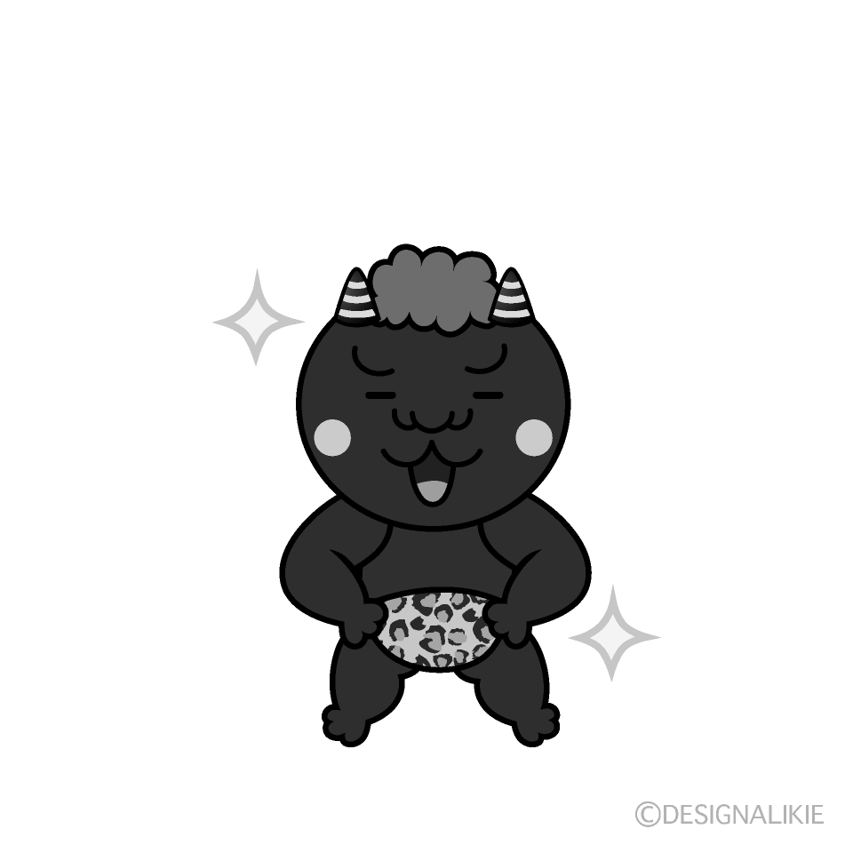 かわいい煌く赤鬼白黒イラスト