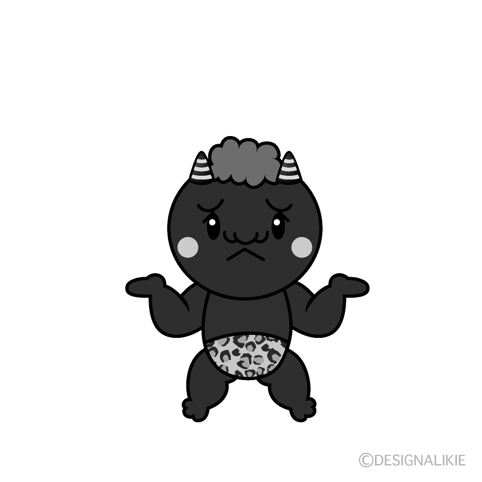 かわいい困る赤鬼白黒イラスト