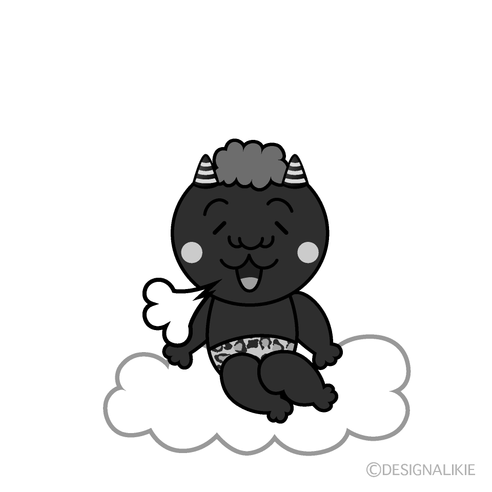 かわいいリラックスする赤鬼白黒イラスト