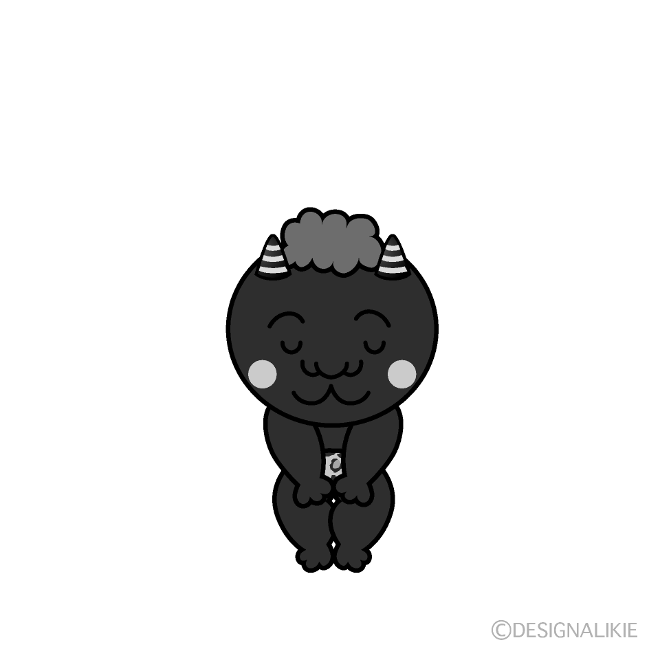 かわいいお辞儀する赤鬼白黒イラスト