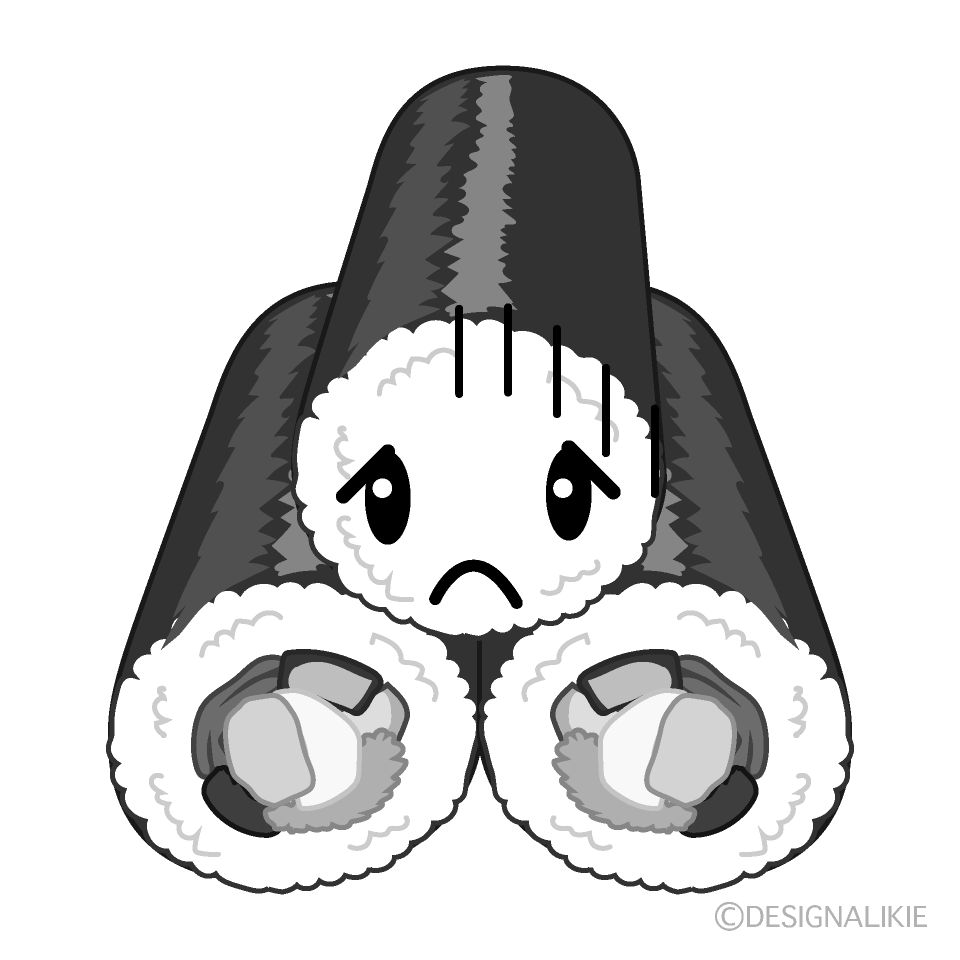 かわいい落ち込む恵方巻き白黒イラスト