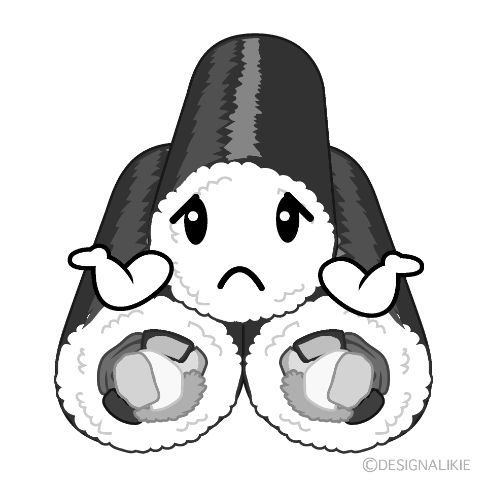 かわいい困る恵方巻き白黒イラスト