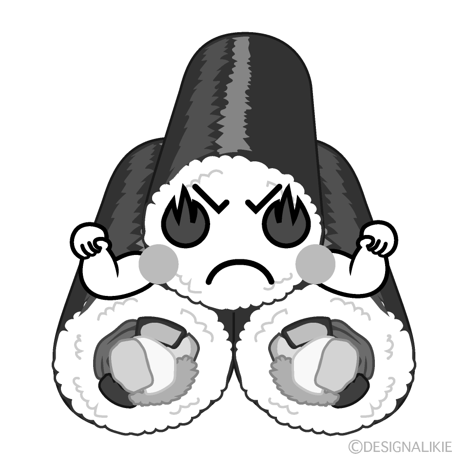 かわいい熱意の恵方巻き白黒イラスト