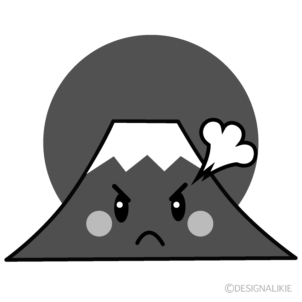 かわいい怒る初日の出白黒イラスト