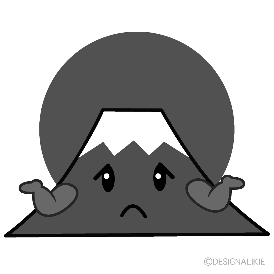 かわいい困る初日の出白黒イラスト