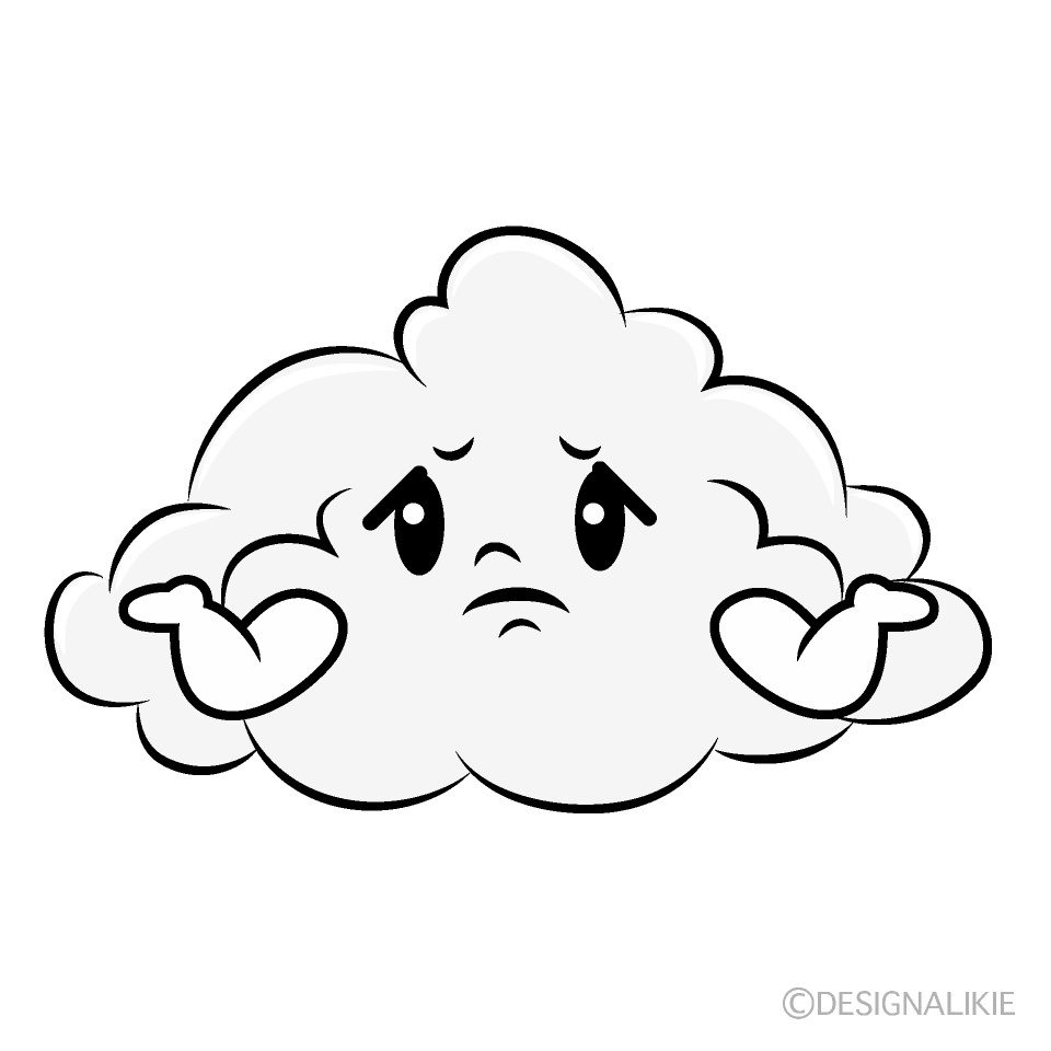 かわいい困る雲白黒イラスト