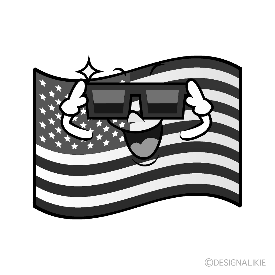 かわいいかっこいいアメリカ国旗白黒イラスト