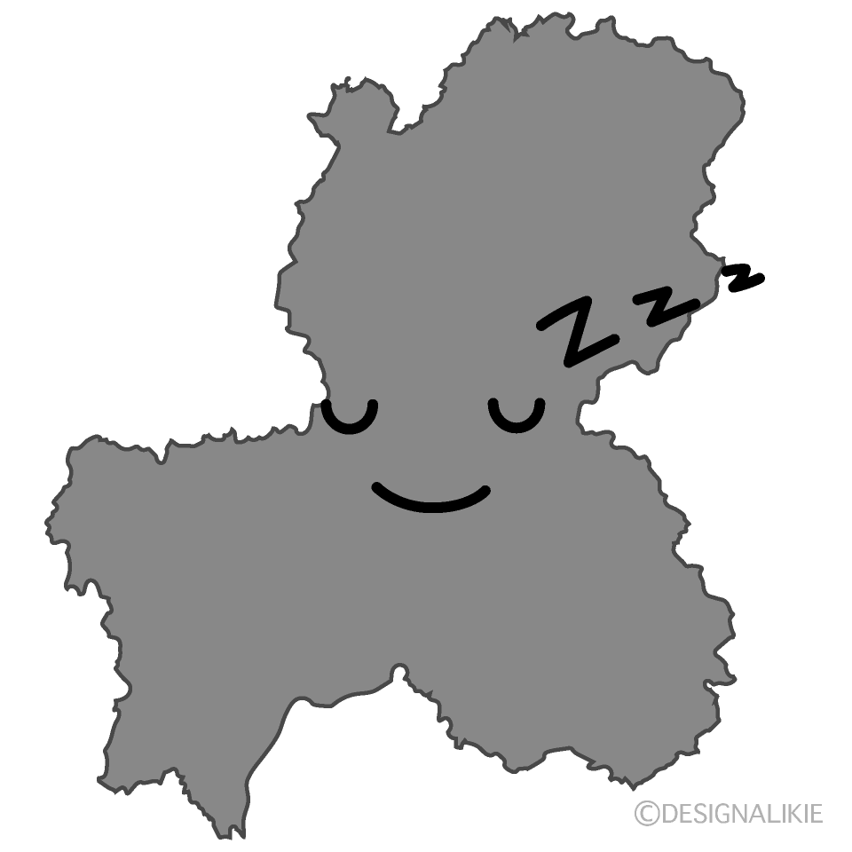 かわいい寝る岐阜県白黒イラスト