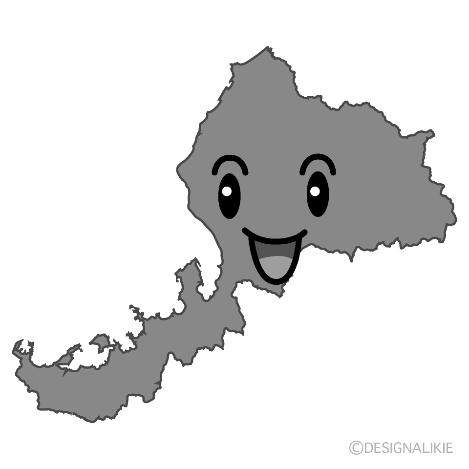 かわいい笑顔の福井県白黒イラスト