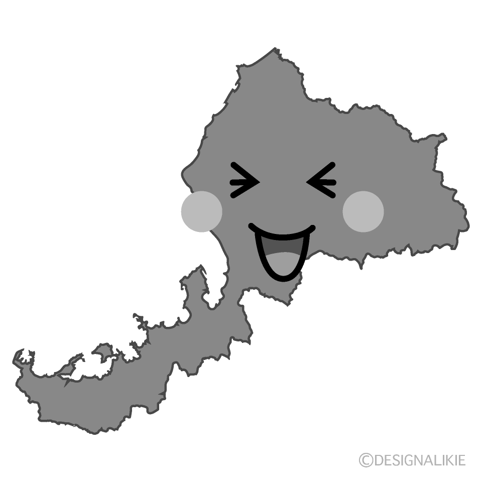 かわいい笑う福井県白黒イラスト