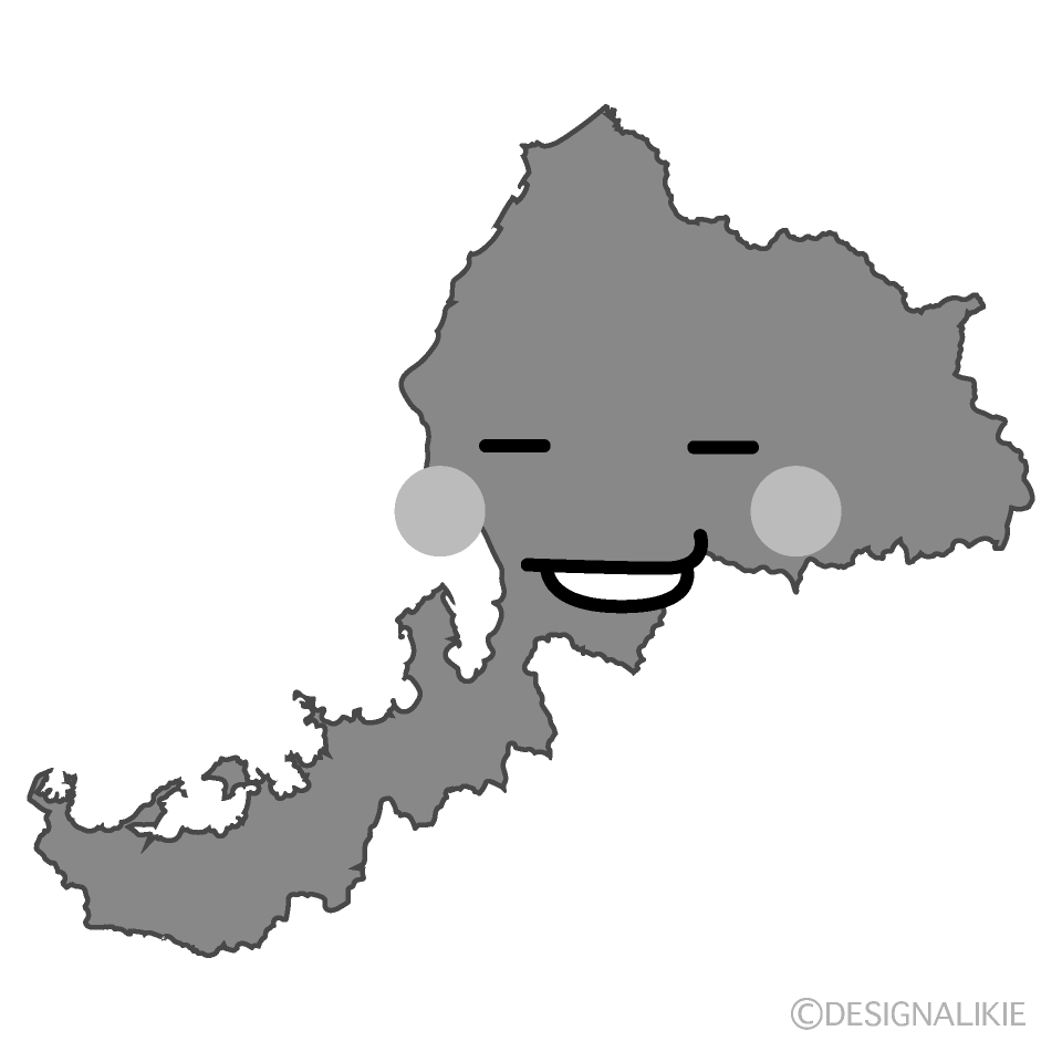 かわいいニヤリの福井県白黒イラスト