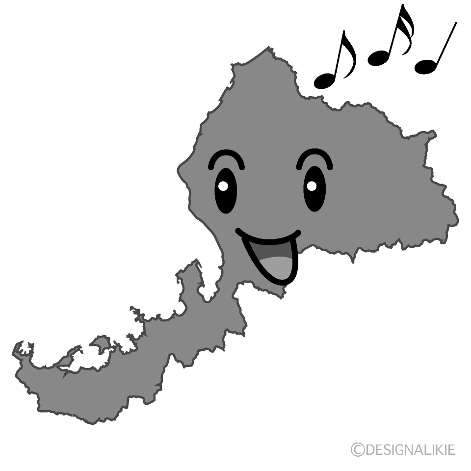 かわいい歌う福井県白黒イラスト