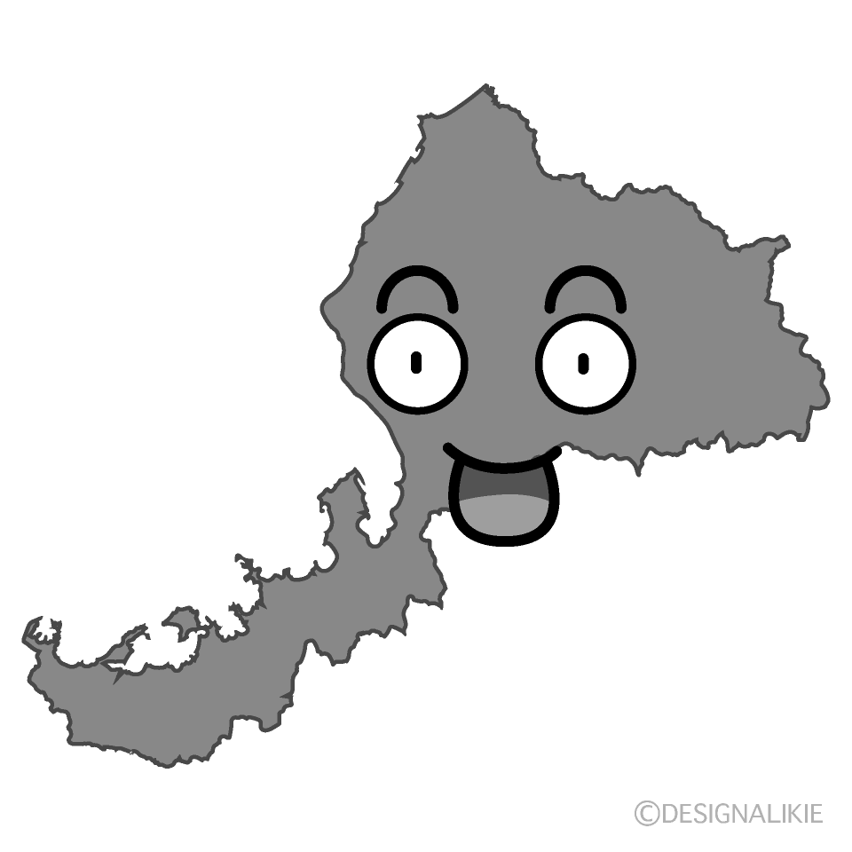 かわいい驚く福井県白黒イラスト