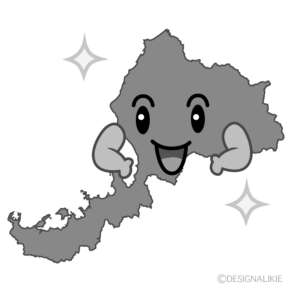 かわいい煌く福井県白黒イラスト