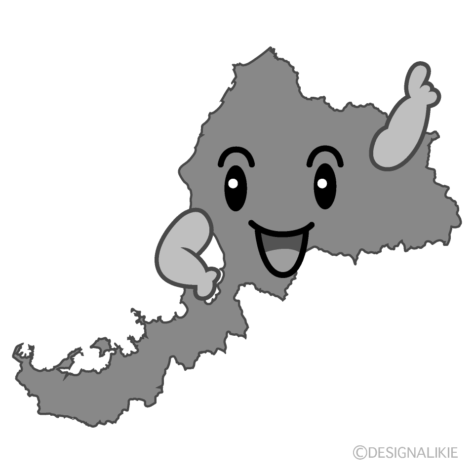 かわいい指差す福井県白黒イラスト