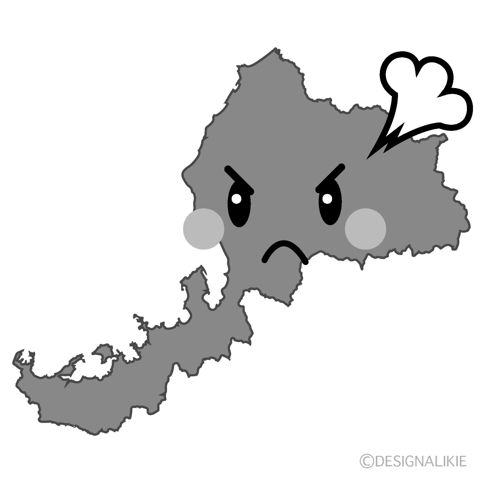 かわいい怒る福井県白黒イラスト