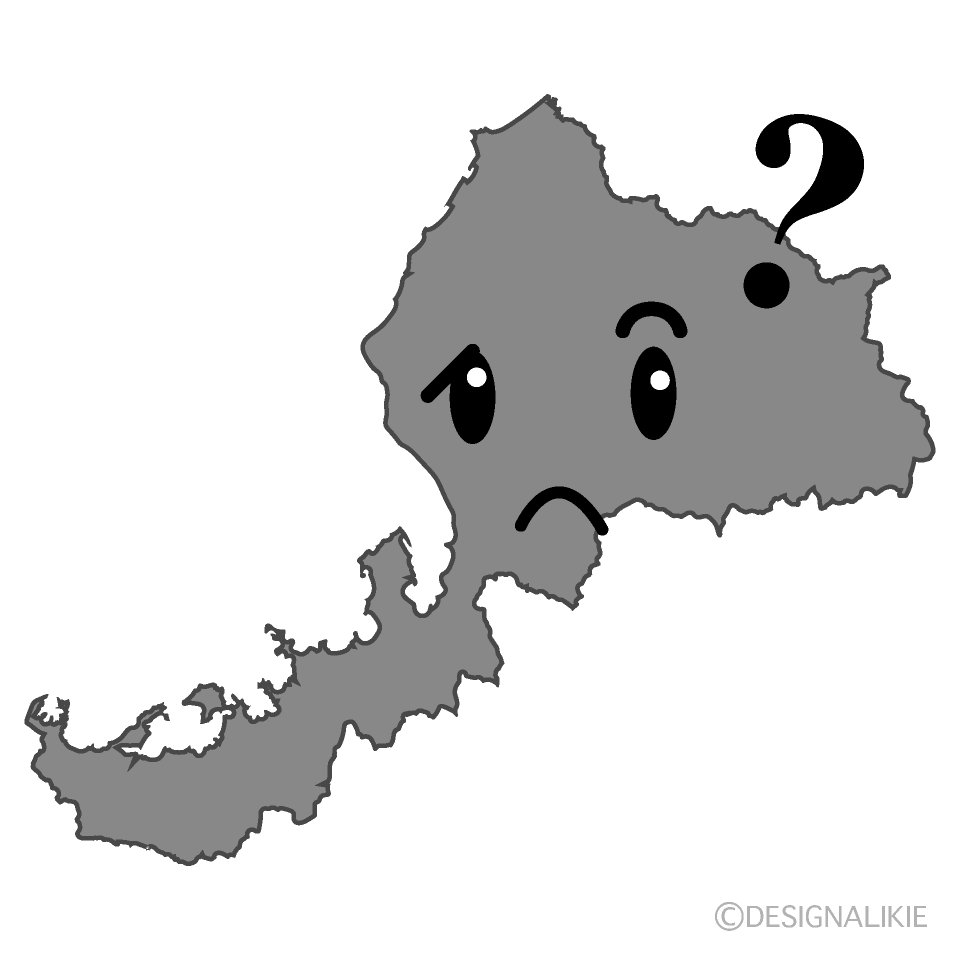 かわいい考える福井県白黒イラスト