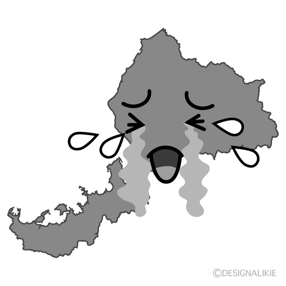 かわいい泣く福井県白黒イラスト