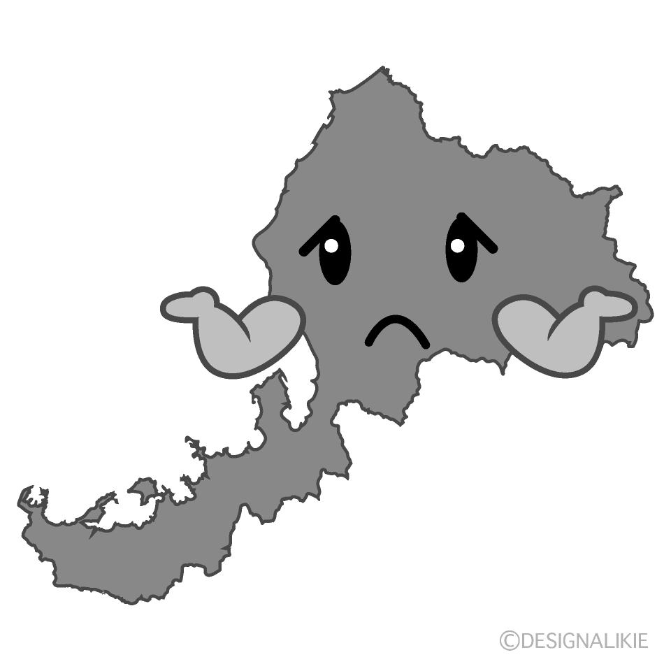 かわいい困る福井県白黒イラスト