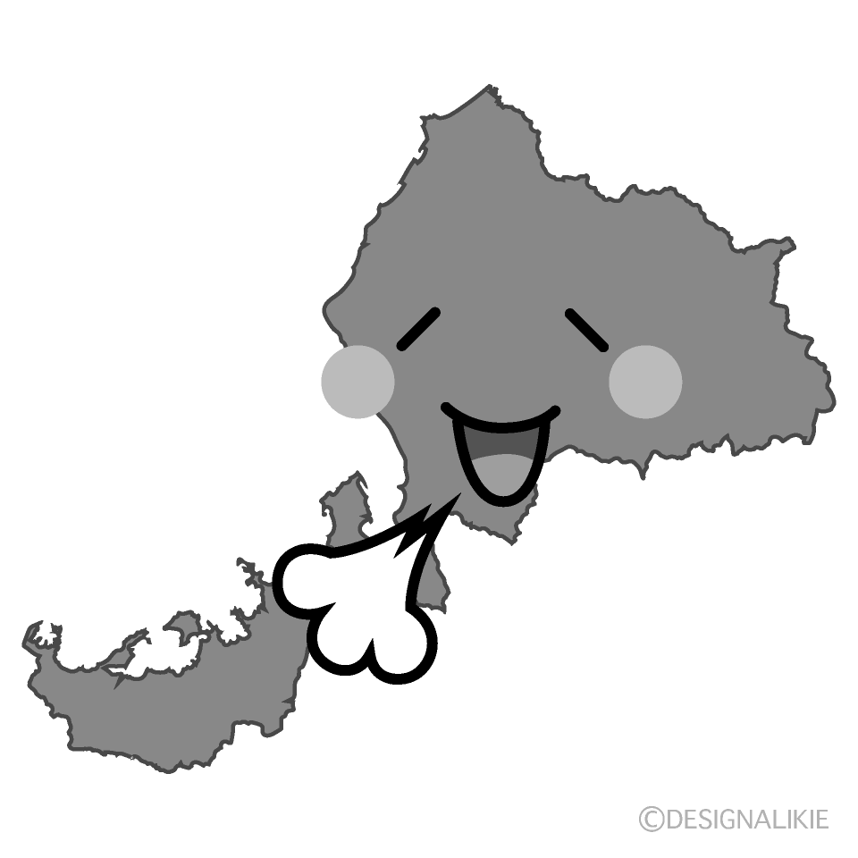 かわいいリラックスする福井県白黒イラスト