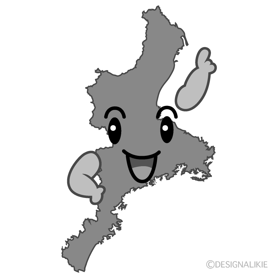 かわいい指差す三重県白黒イラスト