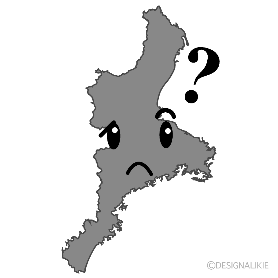 かわいい考える三重県白黒イラスト