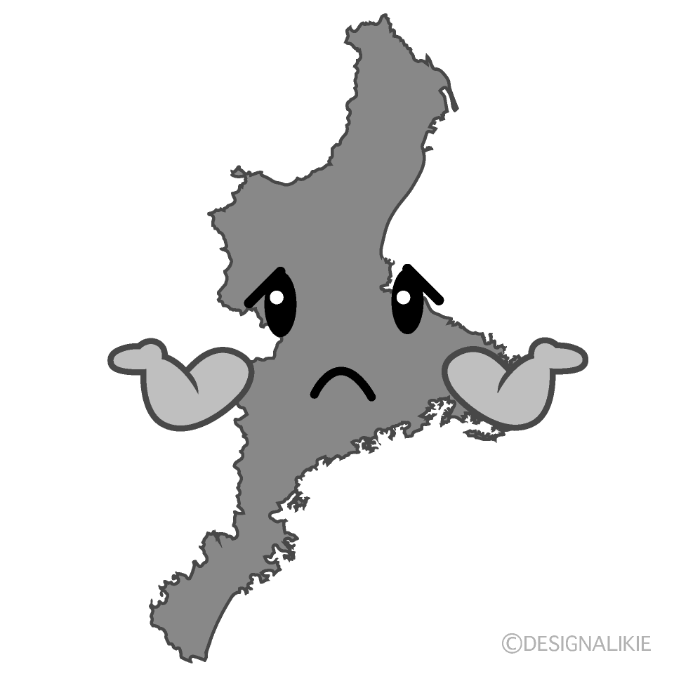 かわいい困る三重県白黒イラスト