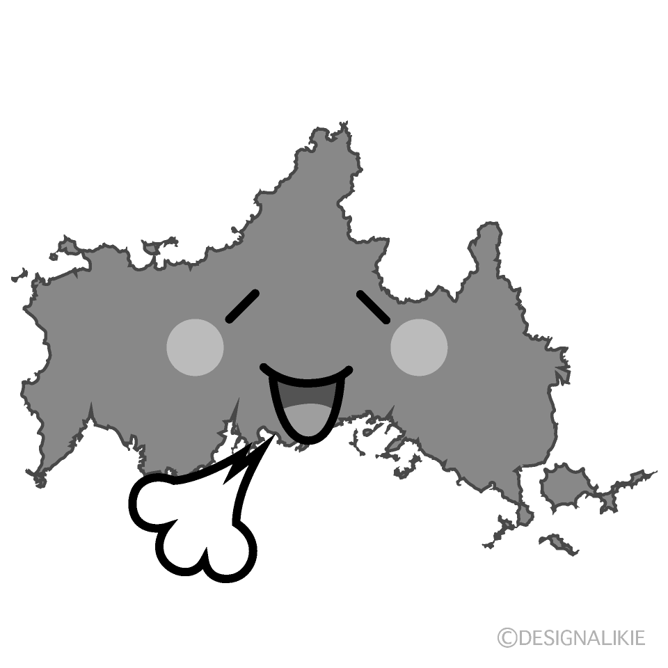 かわいいリラックスする山口県白黒イラスト