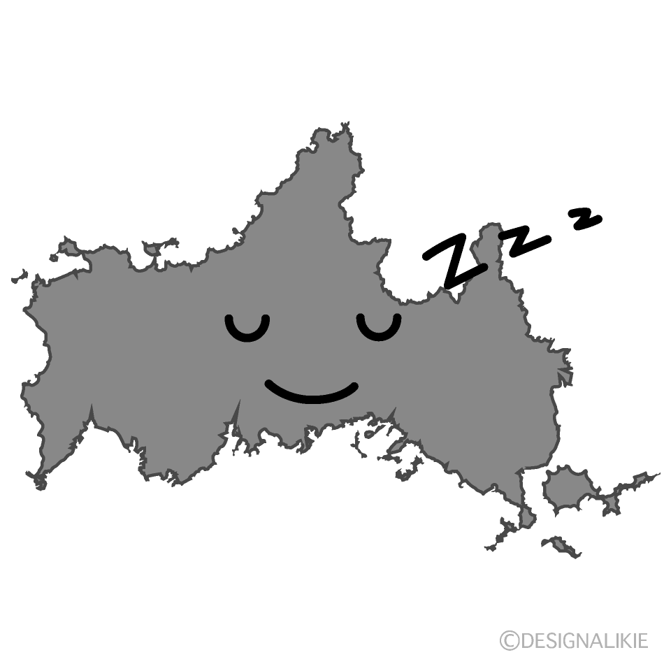 かわいい寝る山口県白黒イラスト