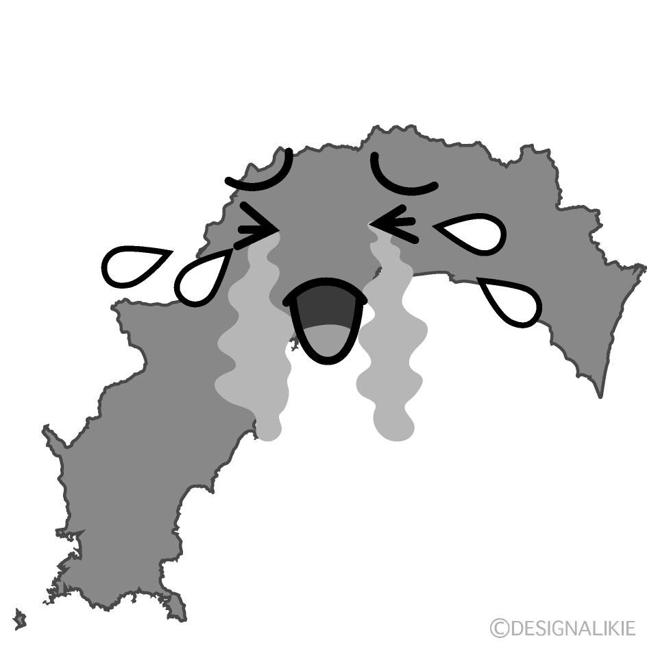 かわいい泣く高知県白黒イラスト